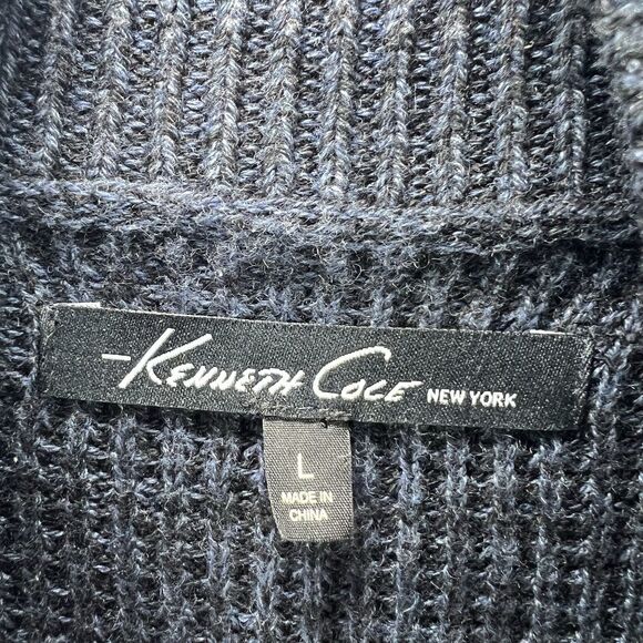 Kenneth Cole Full Zip Cardigan Sweater Mens Large Navy Heathered Chunky Knit - Picture 9 of 13